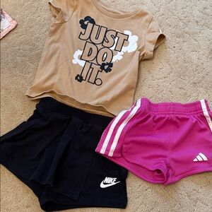 Nike Black Girls' Athletic Skort with White Swoosh plus adidas shorts
